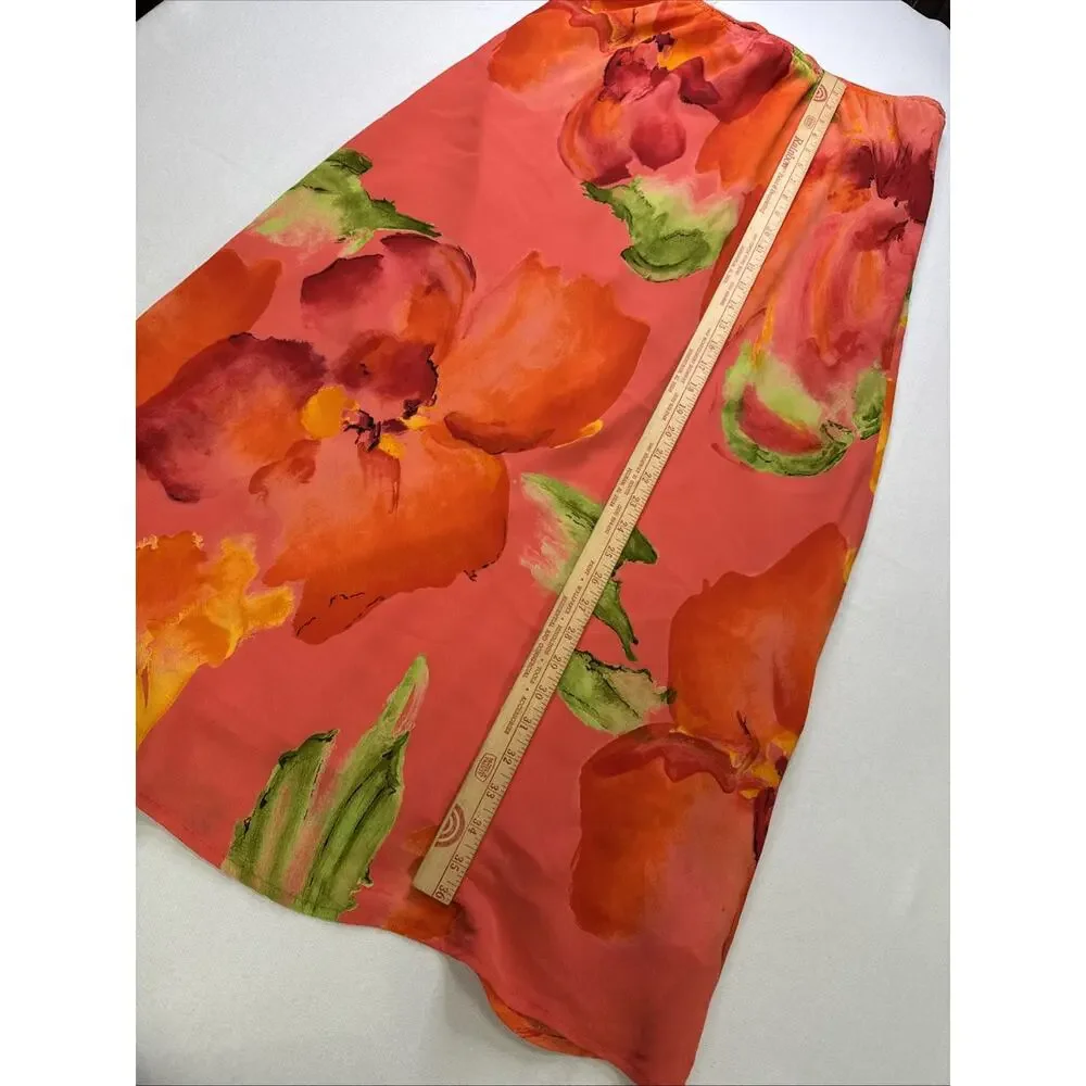 Vintage Carole Little Size 16 Watercolor Floral Maxi Skirt Rayon Made USA